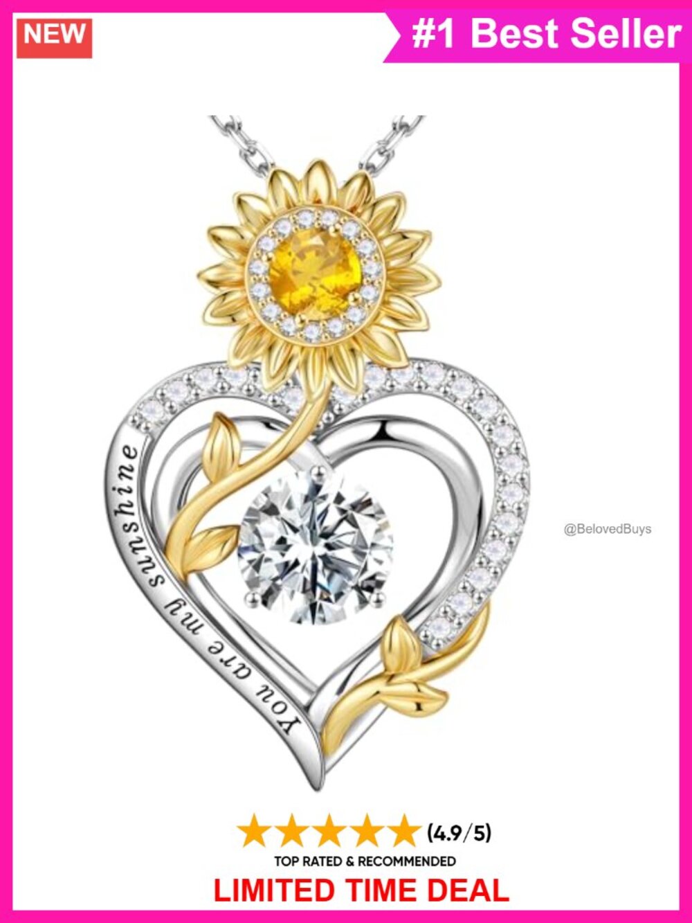 925 Sterling Silver Moissanite Sunflower Pendant Necklace